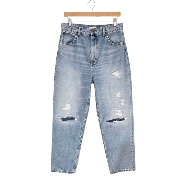 Sandro Guylain Distressed Boyfriend Rigid Denim High Waist Ankle Jean 10 - Picture 5 of 16